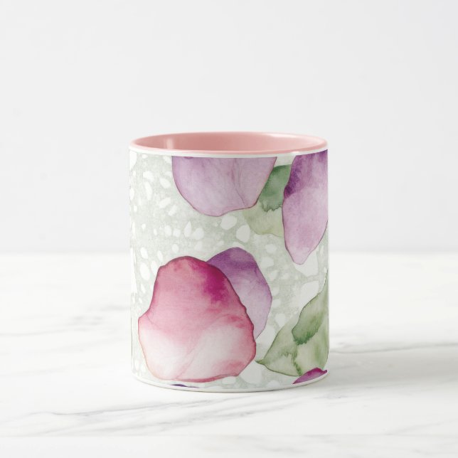 Caneca de Café Floral Abstrata Rosa, Lavanda, Verd (Centro)