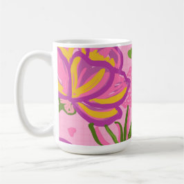 Caneca De Café Floral Abstrato Moderno Rosa 