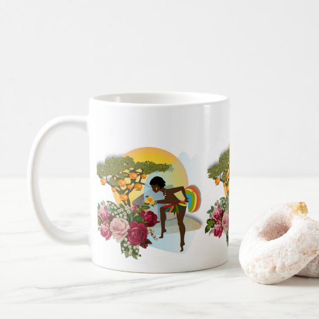 Caneca De Café Floral African Woman Orangan Mug (Com Donut)