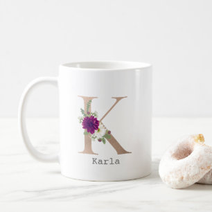 Caneca De Café Floral Alfabeto - letra "K"