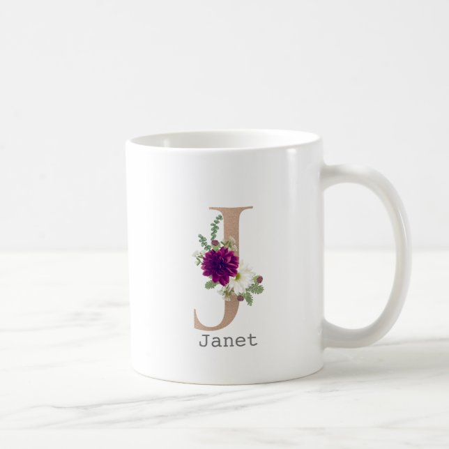 Caneca De Café Floral Alphabet, com a letra "J"Coffee Mug (Direita)
