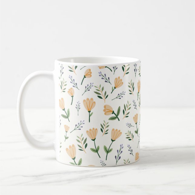Caneca De Café Floral Amarelo Moderno (Esquerda)