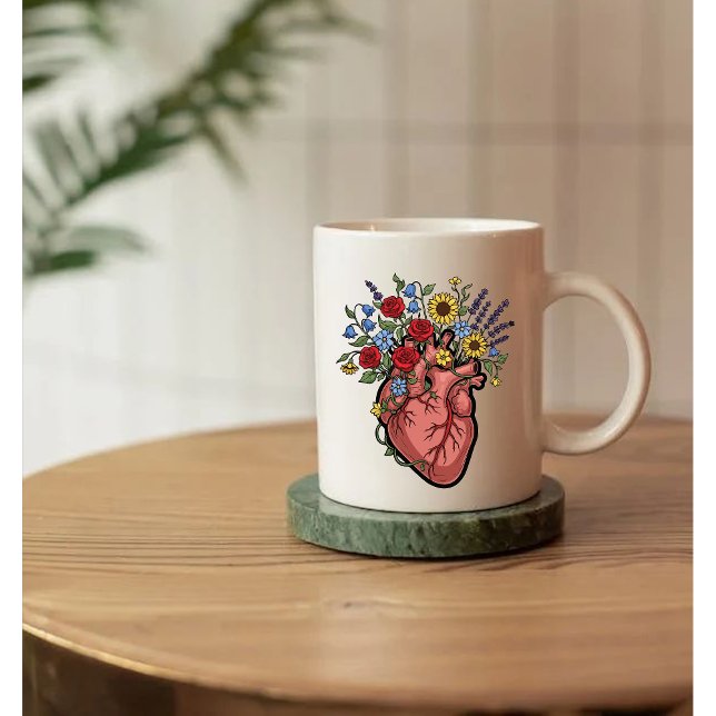 Caneca De Café Floral Anatomical Heart Illustration (Criador carregado)