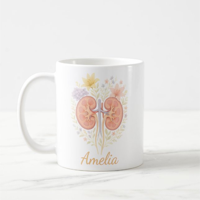 Caneca De Café Floral Anatomical Kidney Nephrology Nurse and Tech (Esquerda)