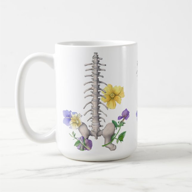 Caneca De Café Floral Anatomy - Vertebrae, Hip Bone (Esquerda)