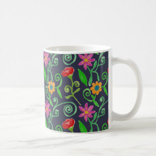 Caneca De Café Floral Aquarela Caprichosa Azul Naval