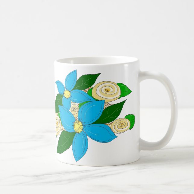 Caneca De Café Floral Azul Claro (Direita)