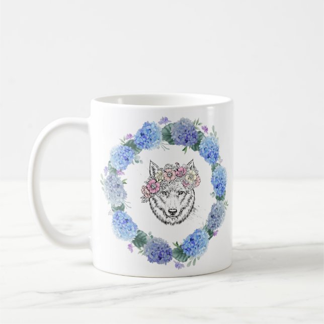 Caneca De Café Floral Azul, Cujo Alcance Soja (Esquerda)