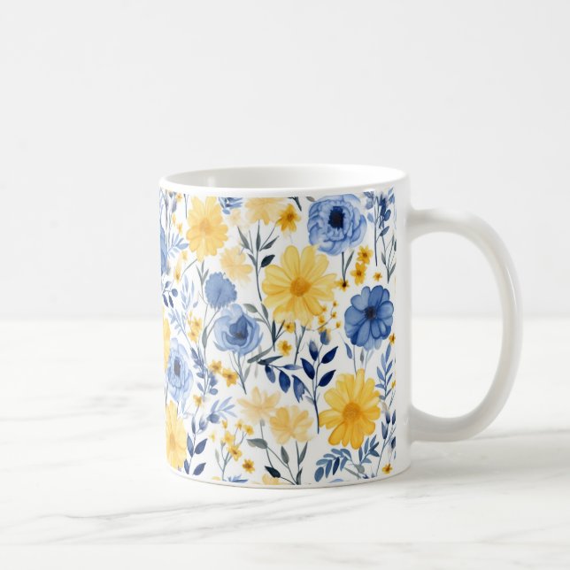 Caneca De Café Floral azul e amarelo (Direita)