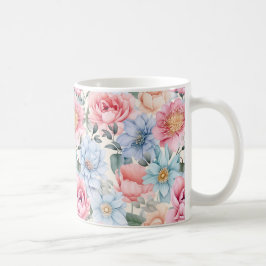Caneca De Café Floral Azul e Rosa