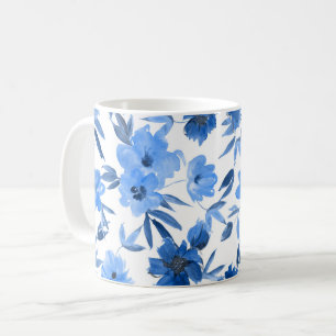 Caneca De Café Floral Azul Real Moderno Cornflower