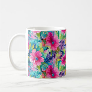 Caneca De Café Floral Azul Turquesa Vibrante
