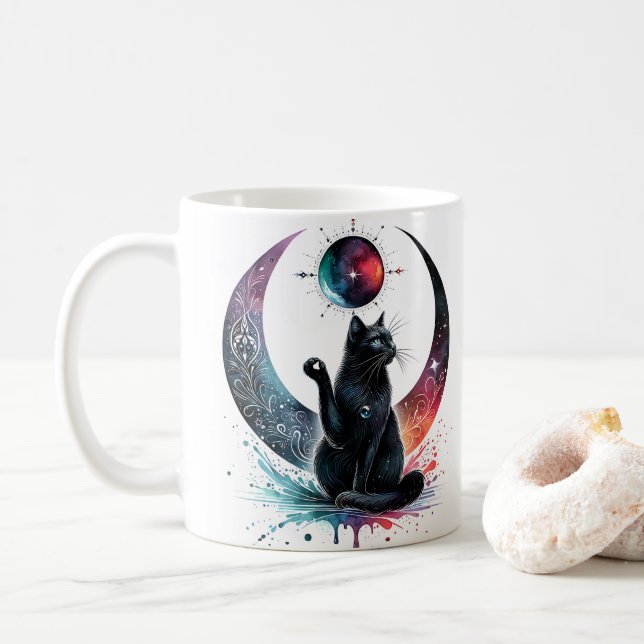 Caneca De Café Floral Black Cat Mug (Com Donut)