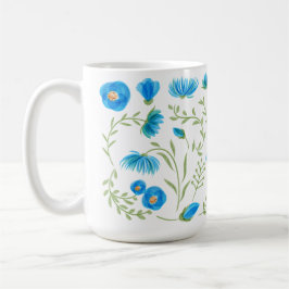 Caneca De Café Floral blue folk art pattern