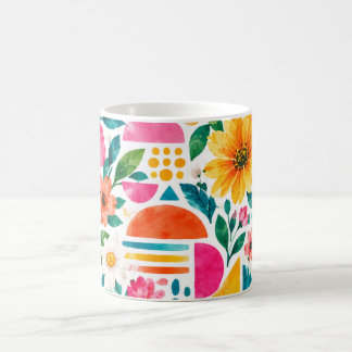 Caneca de Café Floral Boho Colorida - Abstrata Vib