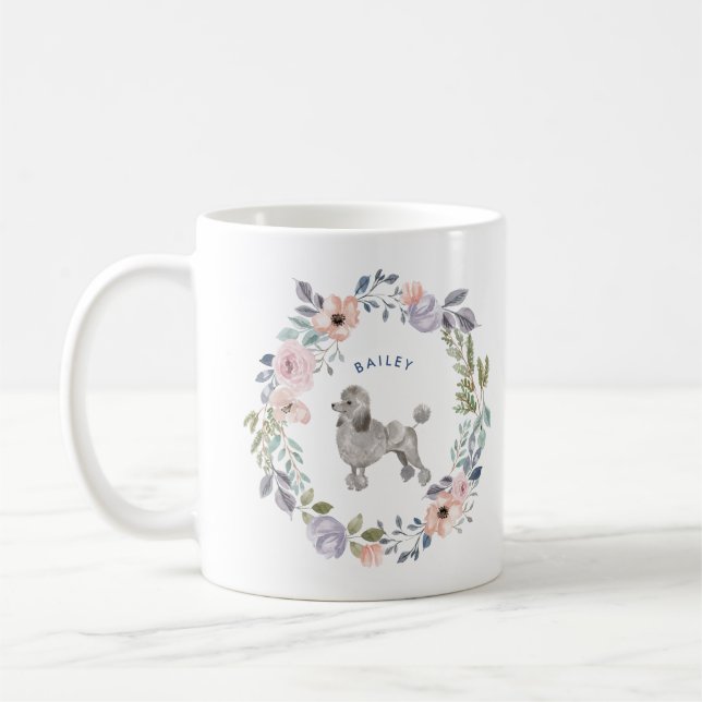 Caneca De Café Floral bonito | Cachorro de Cinza (Esquerda)