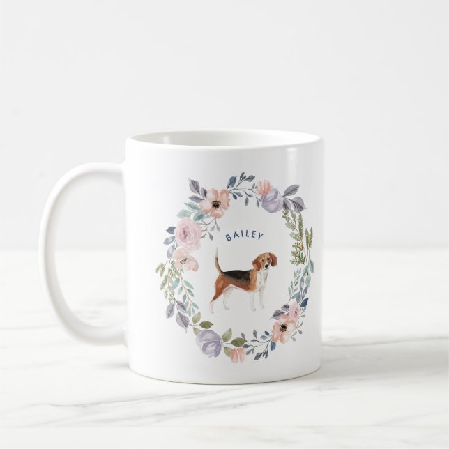 Caneca De Café Floral bonito | Cachorro de feijão (Esquerda)