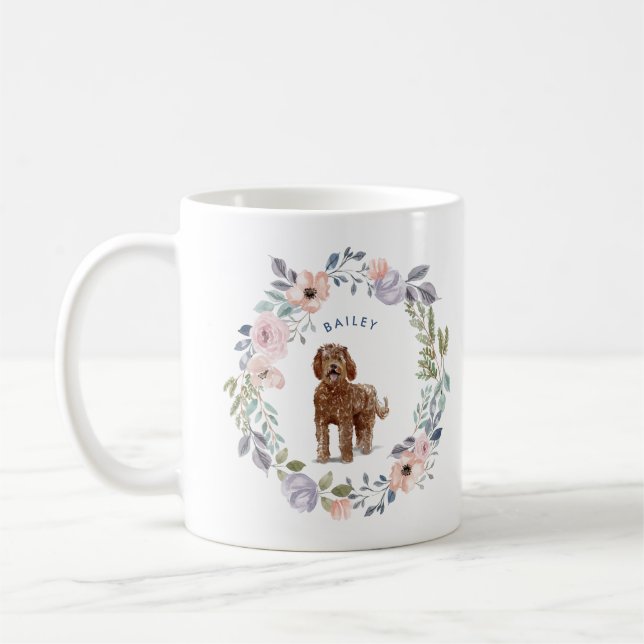 Caneca De Café Floral bonito | Cão Labradoodle (Esquerda)
