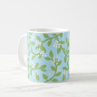 Caneca de Café Floral Botânica de Videira Verde Az