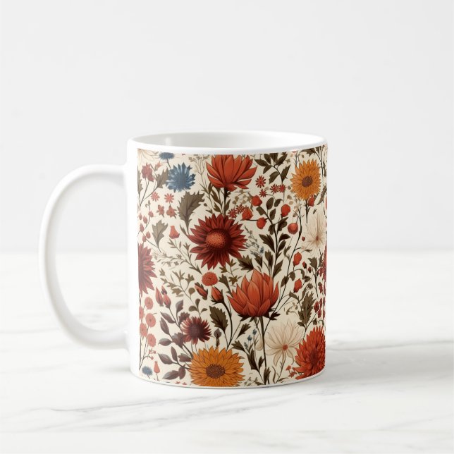 Caneca De Café Floral Botânico de outono Moderno (Esquerda)