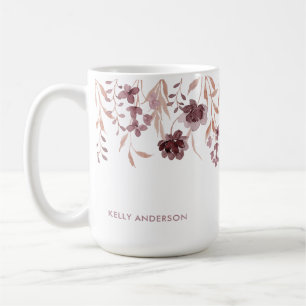 Caneca De Café Floral Botânico Folhagem Moderna Monogramada