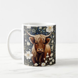 Caneca De Café Floral Branco Elegante de Vaca Highland