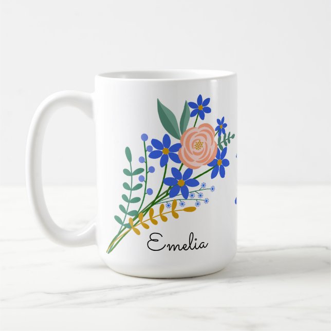Caneca De Café Floral Buquê Personalizado Mug (Esquerda)
