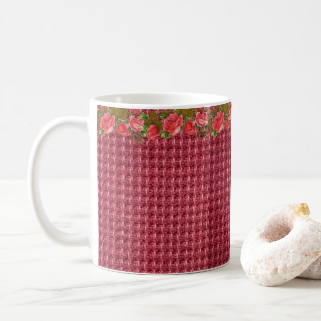 Caneca De Café Floral Burgundy Mug (Com Donut)