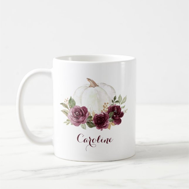Caneca De Café Floral Burgundy Pumpkin Personalizado (Esquerda)