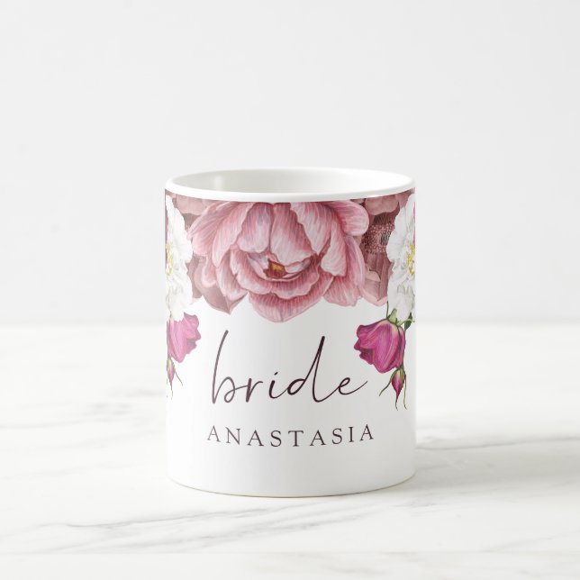 Caneca De Café Floral Burgundy Wedding Bride (Centro)