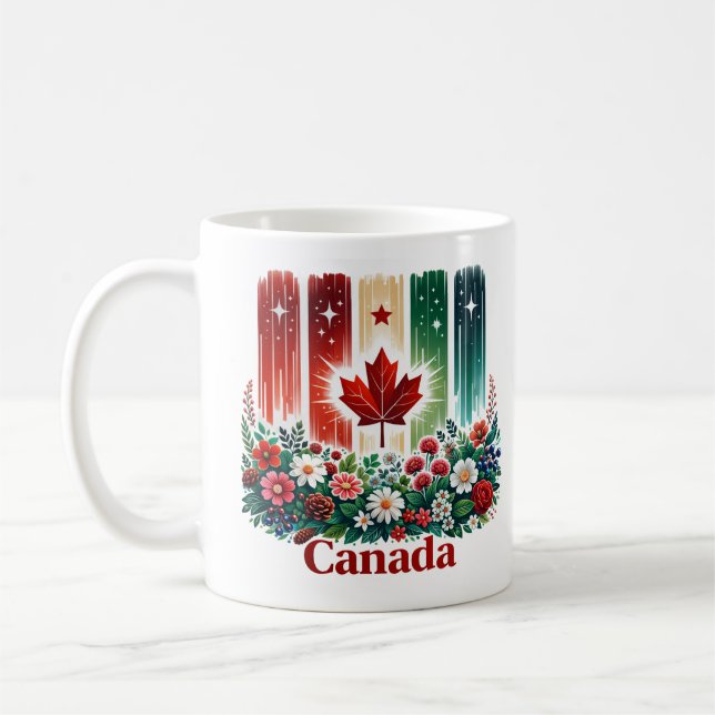 Caneca De Café Floral Canada Day | Cute Canadian Flag (Esquerda)