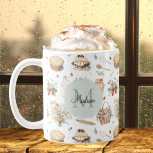 Caneca De Café Floral Caprichoso de Morango Monogramado Country