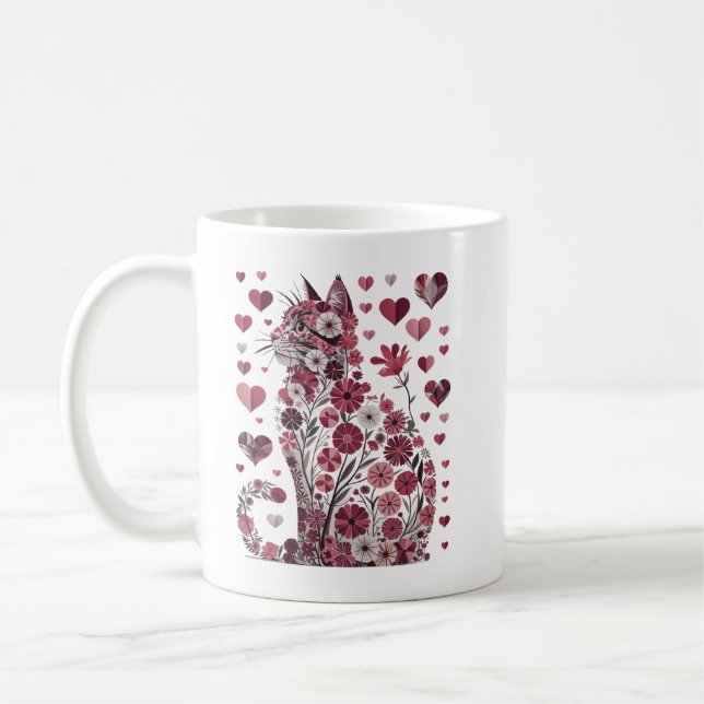 Caneca De Café Floral Cat Heart Romantic Aesthetic Love Art (Esquerda)