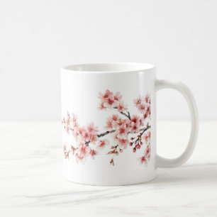 Caneca De Café Floral Cereja Brilhante Cor-de-rosa Branco