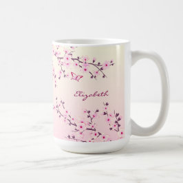 Caneca De Café Floral Cherry Blossom Monograma Rosa Girassol