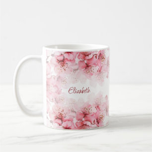 Caneca De Café Floral Cherry Blossom Seu Nome Monograma Mug