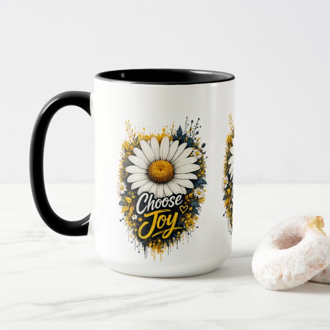 Caneca de Café Floral Choose Joy Daisy (Com Donut)