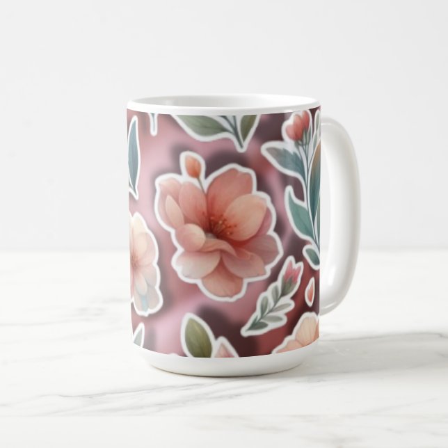 Caneca De Café Floral Coffee Mug – Peach Flowers (Frente Esquerda)