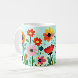Caneca De Café Floral Colorida, Folclore Vibrante e Bonito
