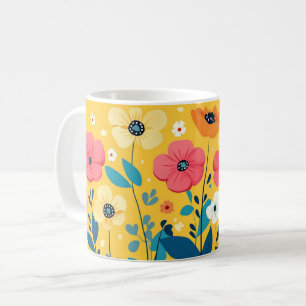 Caneca De Café Floral Colorido, Folclore Vibrante e Brilhante Bon