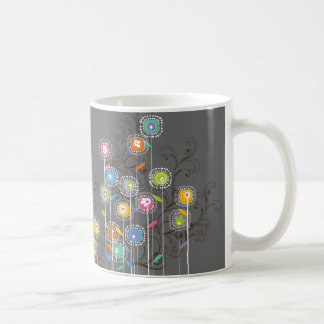 Caneca De Café Floral colorido lunático do jardim Groovy