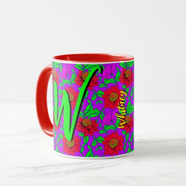 Caneca de Café Floral com Desenho de Flores Bonito (Frente Esquerda)