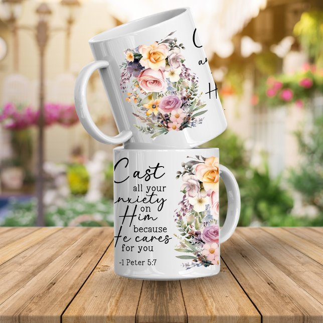 Caneca de Café Floral com Versículo Bíblico Cristã (Bible verse floral mugs that are inspirational faith scriptures that will encourage and inspire you)