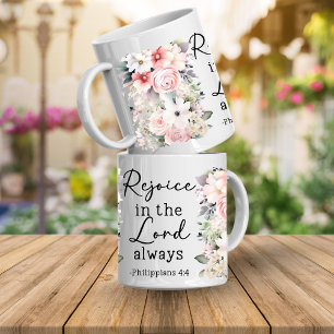 Caneca de café floral com versículo bíblico cristã