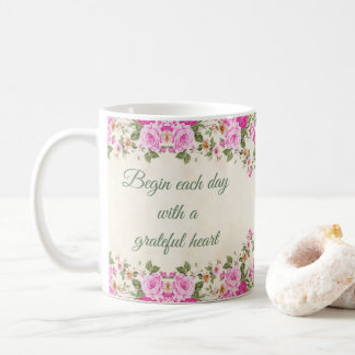 Caneca De Café Floral "Comece todos os dias com um coração grato"