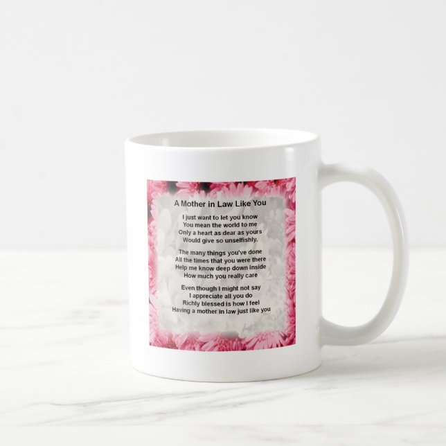 Caneca De Café Floral cor-de-rosa - poema da sogra (Direita)