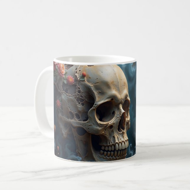 Caneca De Café Floral Crânio Mug (Frente Esquerda)