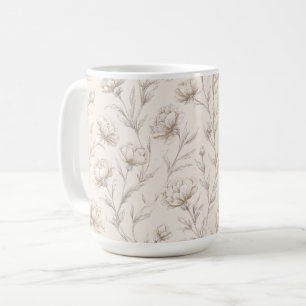 Caneca De Café Floral Creme Marrom Cacau