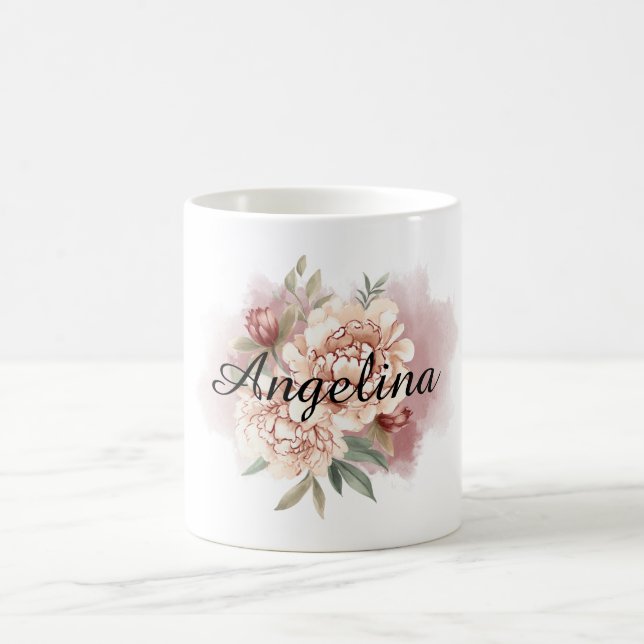 Caneca De Café Floral Creme Vermelho (Centro)