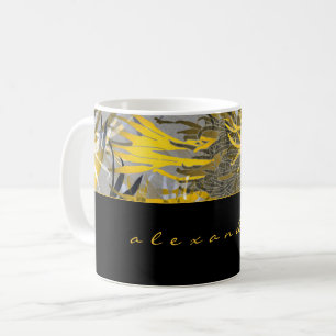 Caneca De Café Floral de Abstrato preto Dourado e Cinza  Nome  Sc